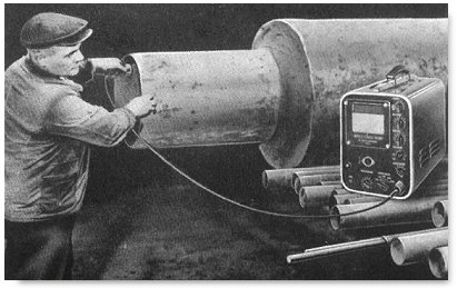 Badanie ultradźwiękowe odkuwki (wczesne lata 50); http://www.ob-ultrasound.net/ndt.html